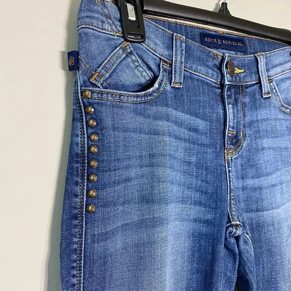 Rock & Republic Kasandra Studded Bootcut Denim Blue Jeans Womens Size 4 Low Rise - Picture 7 of 15
